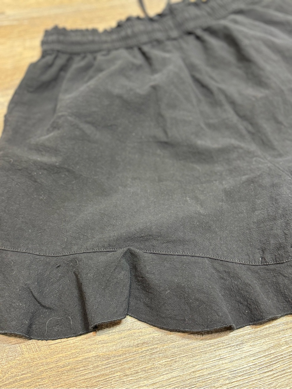 Black Linen Blend Ruffle Hem Drawstring Shorts SZ M - Picture 12 of 15